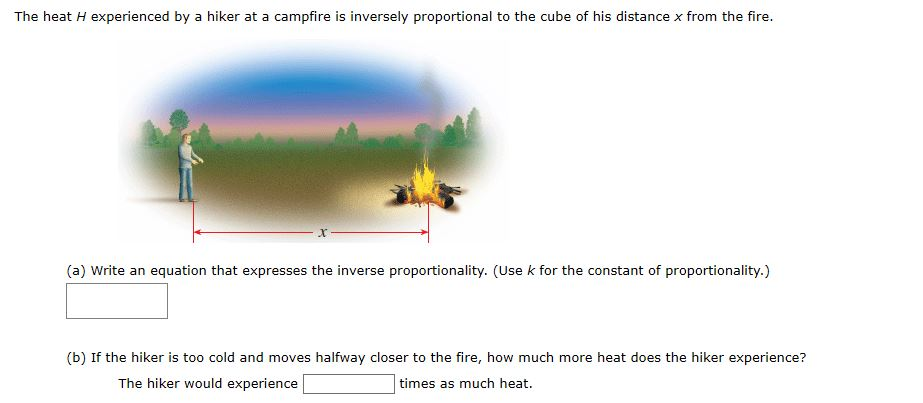 Solved The heat H experienced by a hiker at a campfire is | Chegg.com