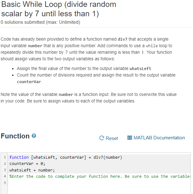 Solved Basic While Loop (divide random scalar by 7 until | Chegg.com