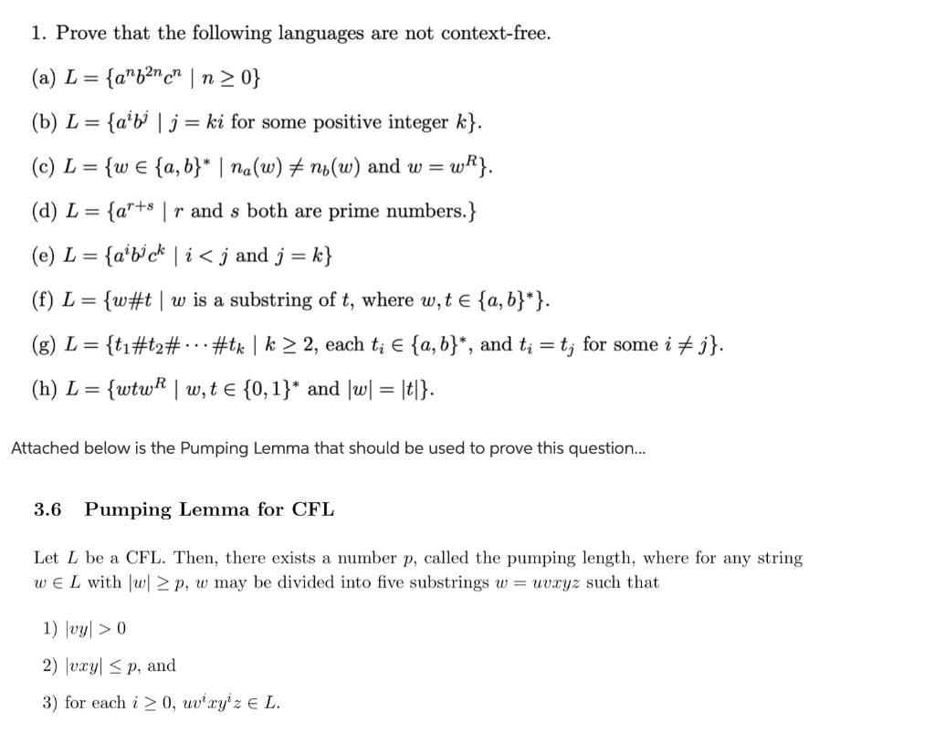 Solved 1 Prove That The Following Languages Are Not Cont Chegg Com