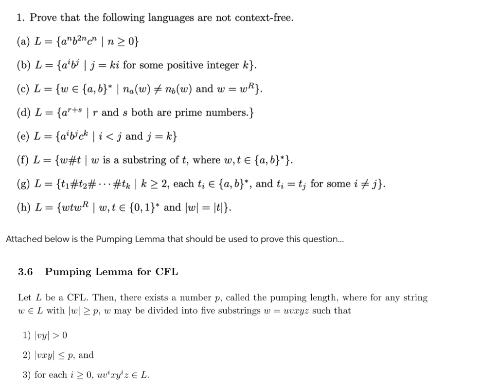 Solved 1 Prove That The Following Languages Are Not Chegg Com