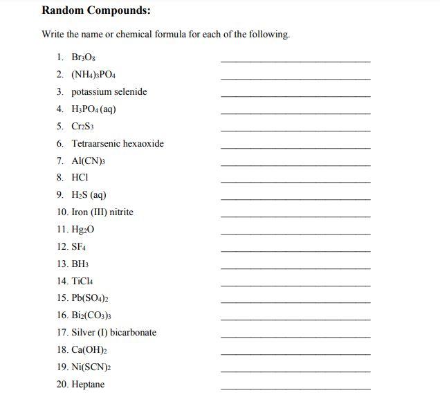 Solved Random Compounds: Write the name or chemical formula | Chegg.com