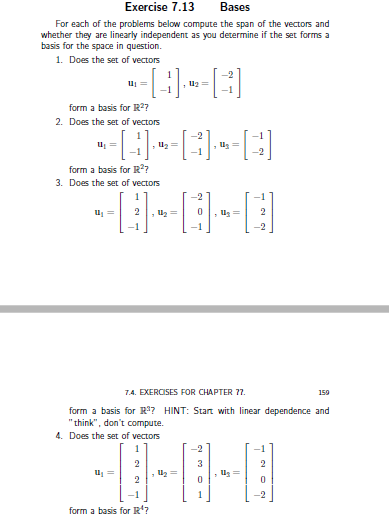 Solved Exercise 7.13 Bases For each of the problems below | Chegg.com