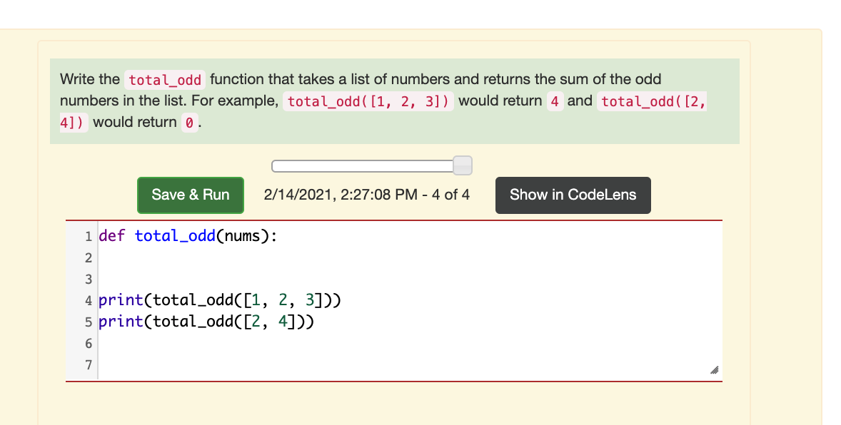 Solved Write the total_odd function that takes a list of | Chegg.com