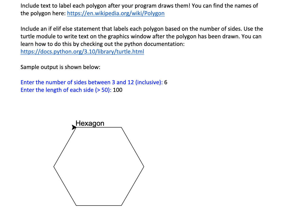 Solved Include text to label each polygon after your program | Chegg.com