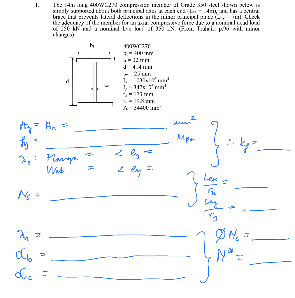 The 14m long 400WC270 compression member of Grade 350 | Chegg.com