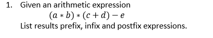 Solved 1. Given an arithmetic expression (a*b)*(c+d)-e List | Chegg.com