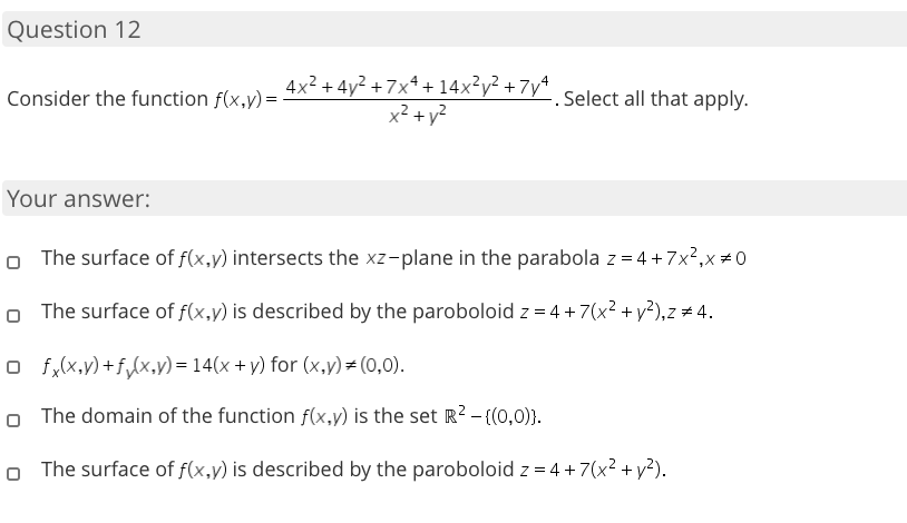 Solved 12) Consider the function Select all | Chegg.com