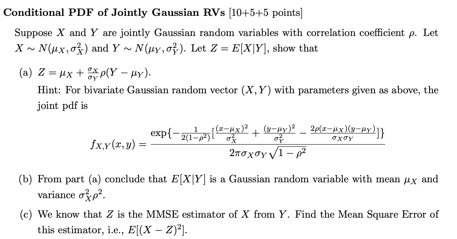 Solved Conditional Pdf Of Jointly Gaussian Rvs 10 5 5 Po Chegg Com