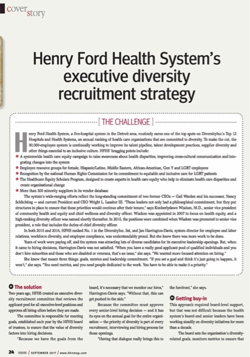 Solved Reading Butcher 2017 Case Henry Ford Health System