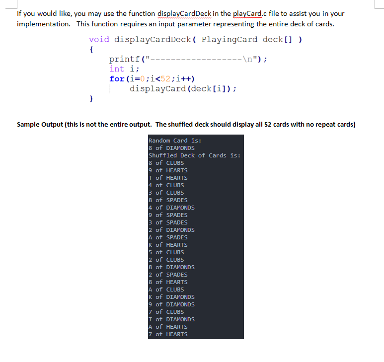 Solved Additional Challenge Problem: Shuffle a Deck of | Chegg.com
