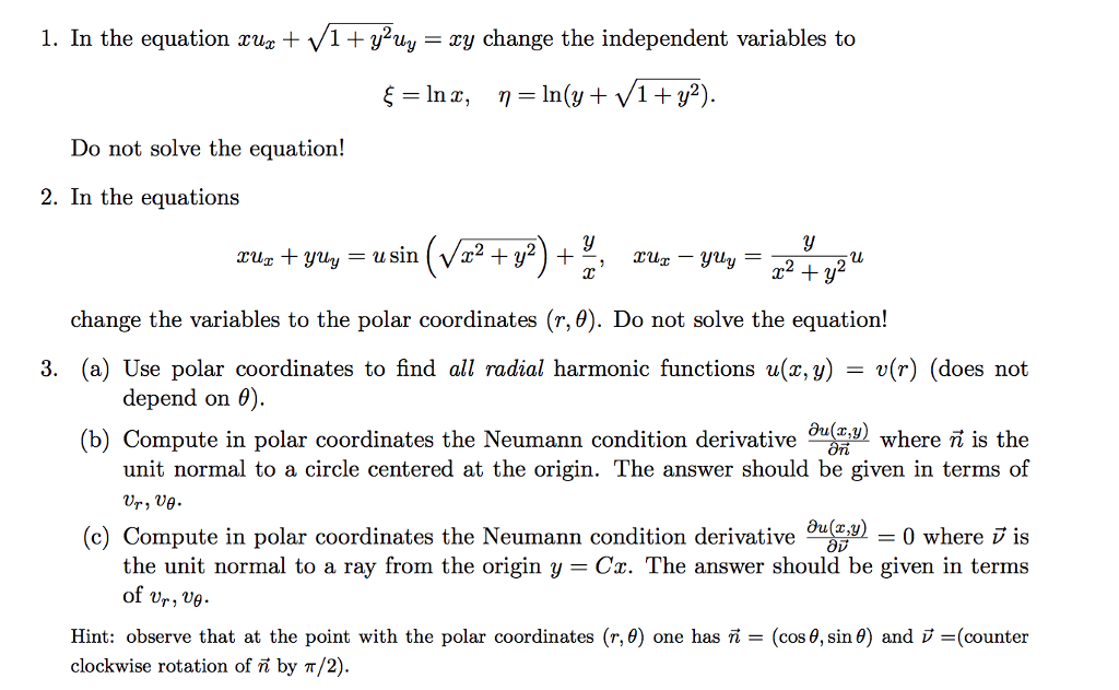 Solved 1. In The Equation Rux + V1 + Y2uy- Xy Change The 