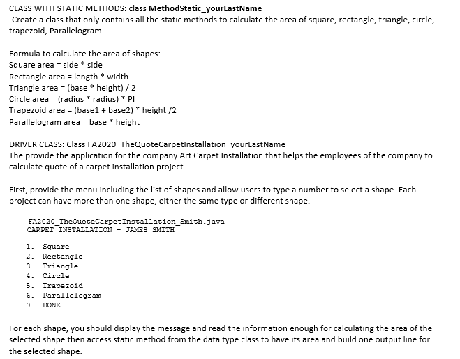 Solved CLASS WITH STATIC METHODS: class | Chegg.com
