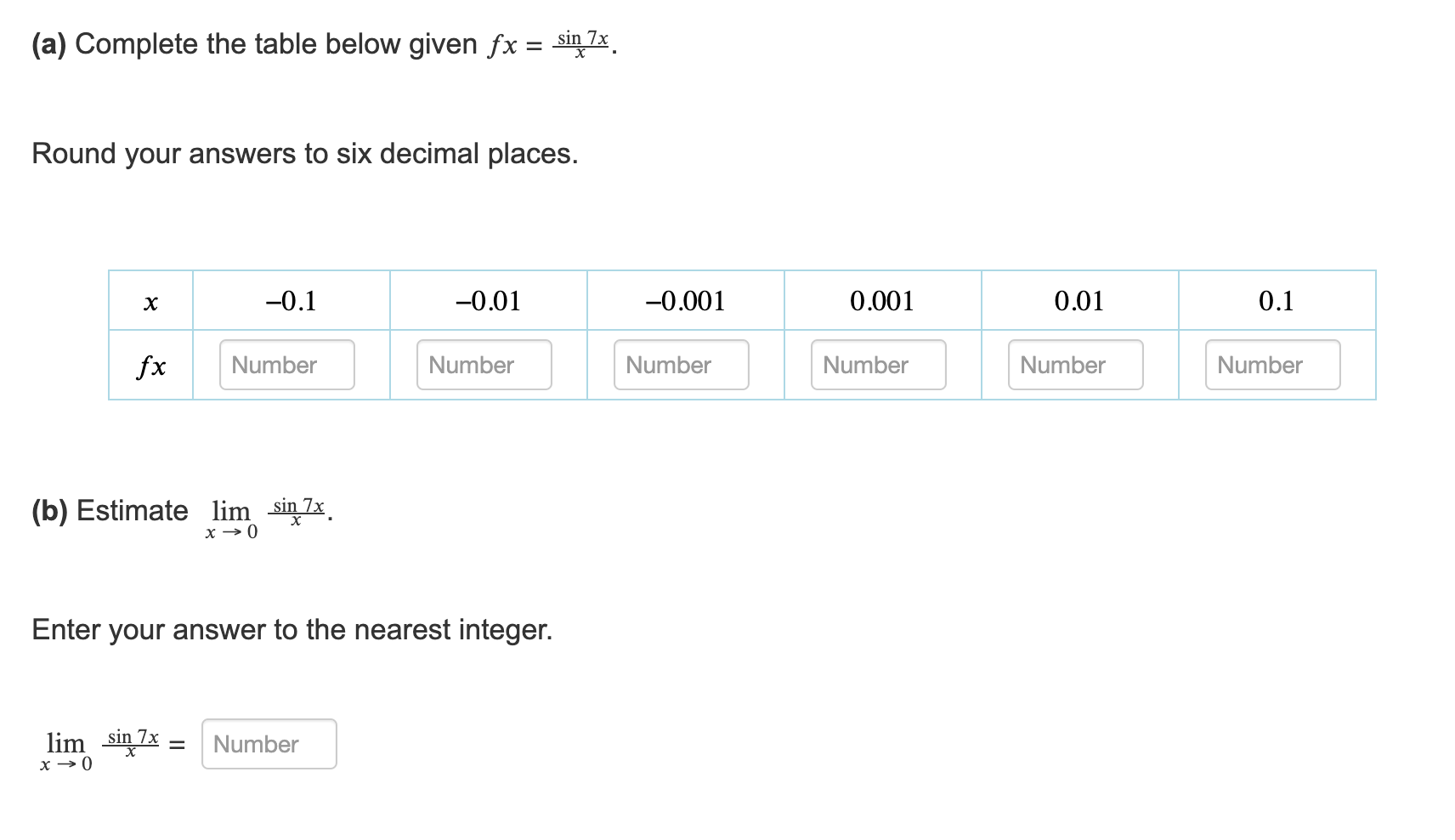 Solved (a) Complete the table below given fx=xsin7x. Round | Chegg.com