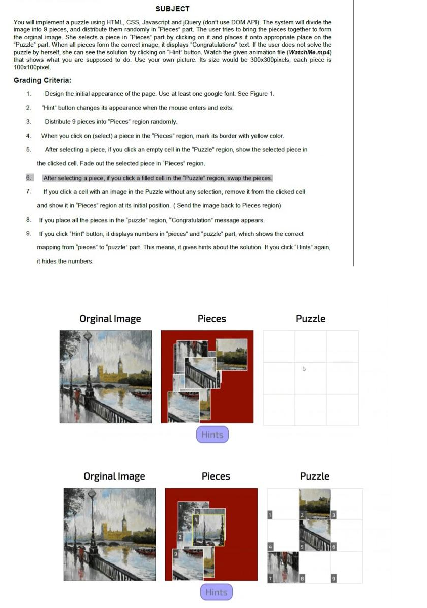 Solved SUBJECT You will implement a puzzle using HTML, CSS, | Chegg.com