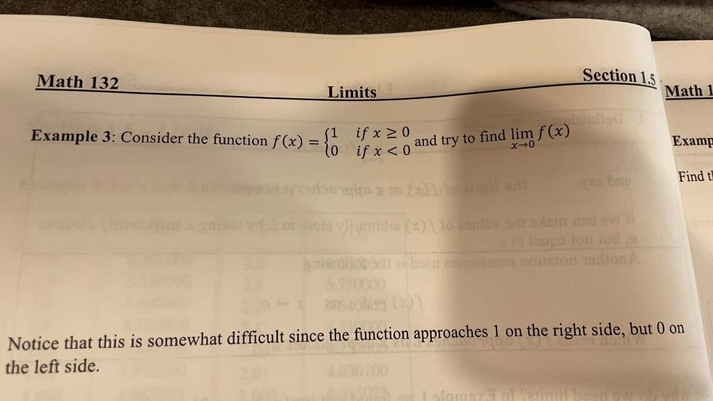 Solved Math 132 Section 1.5 Limits Math 1 X-0 Examp Example | Chegg.com