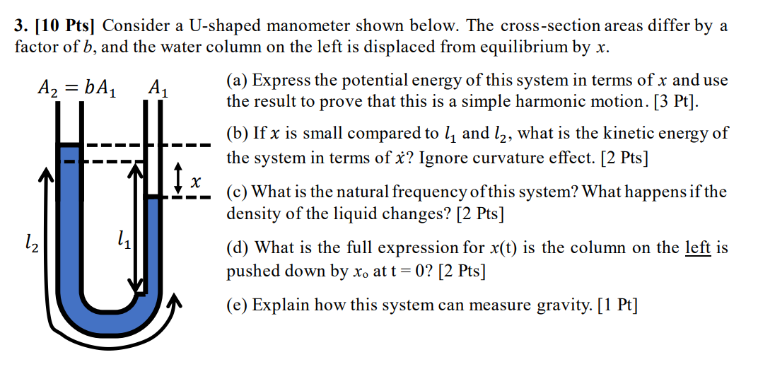 Solved 3. [10 Pts] Consider a Ushaped manometer shown