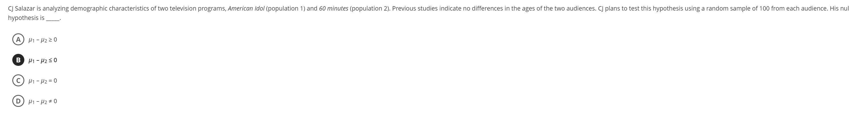 Solved hypothesis is μ1−μ2≥0μ1−μ2≤0μ1−μ2=0μ1−μ2 =0 | Chegg.com