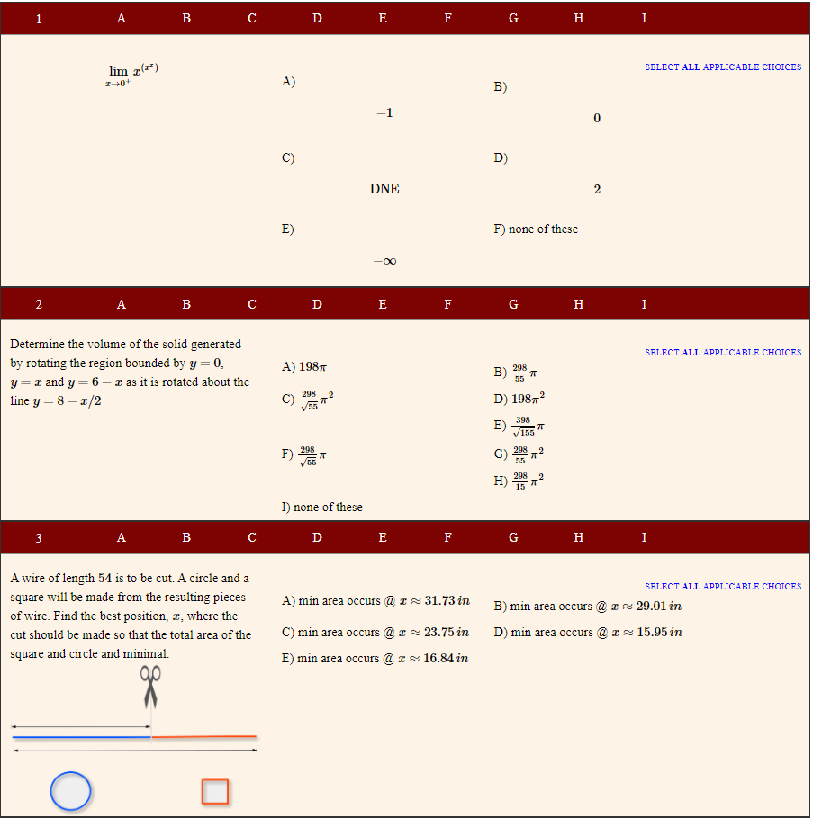 Solved 1 A B D E F G H I lim (2) SELECT ALL APPLICABLE | Chegg.com