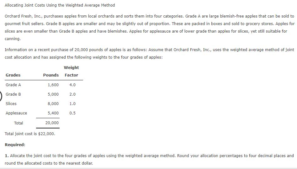 Solved Allocating Joint Costs Using The Weighted Average | Chegg.com