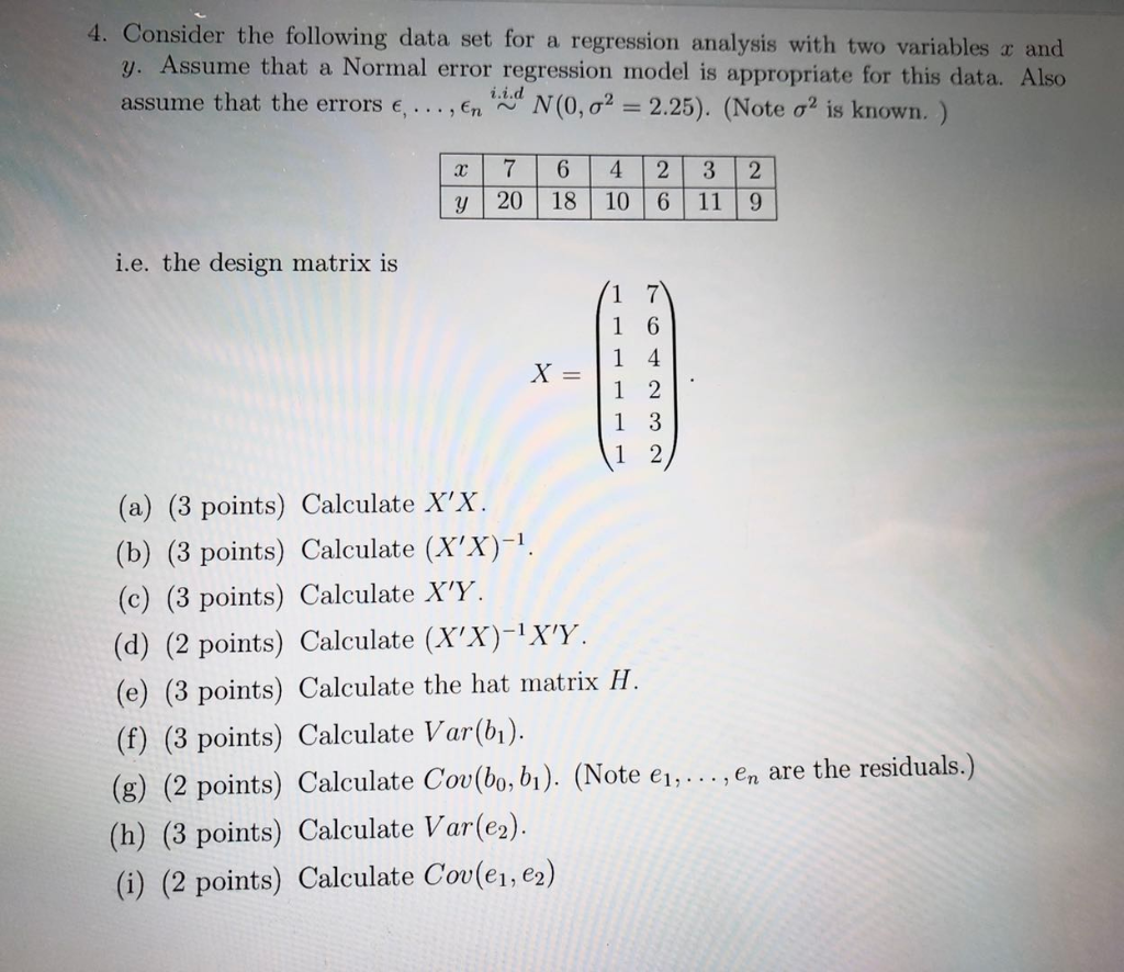 Solved 4. Consider the following data set for a regression | Chegg.com