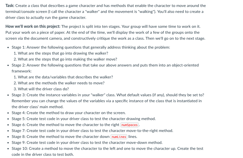 Example For Game Character Class Task: Create a class that describes a game character | Chegg.com