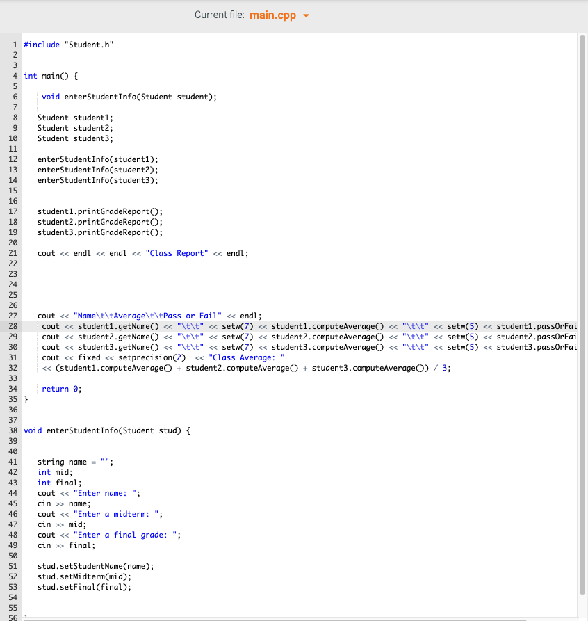 Solved Code in C++, I have most of the work done and a | Chegg.com