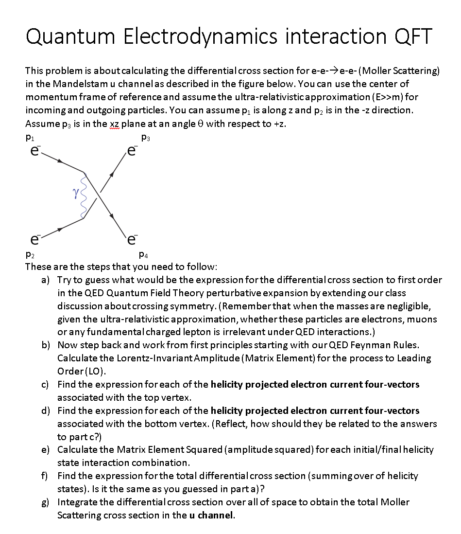 Solved Please use QED to compute the cross section of Moller