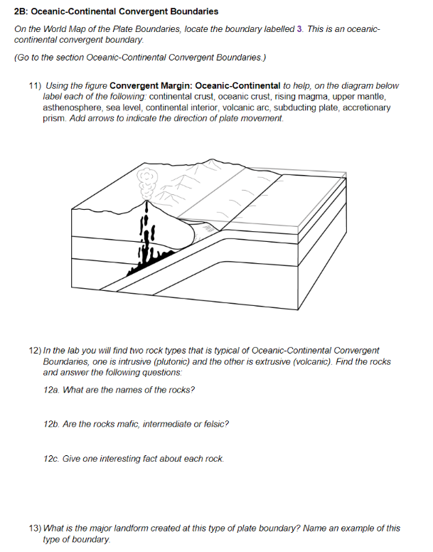 Solved 2B: Oceanic-Continental Convergent Boundaries On the | Chegg.com