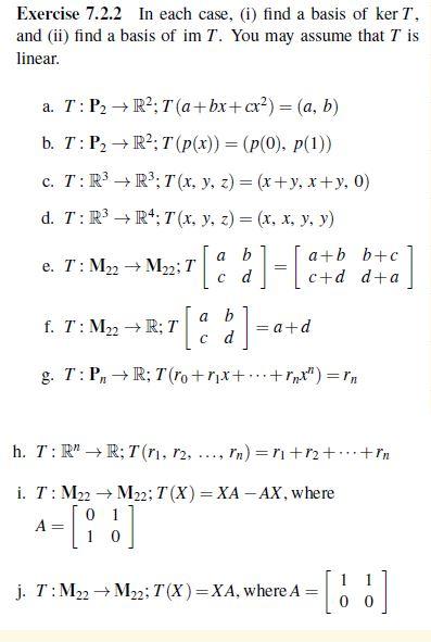 Solved Exercise 7 2 2 In Each Case I Find A Basis Of K Chegg Com