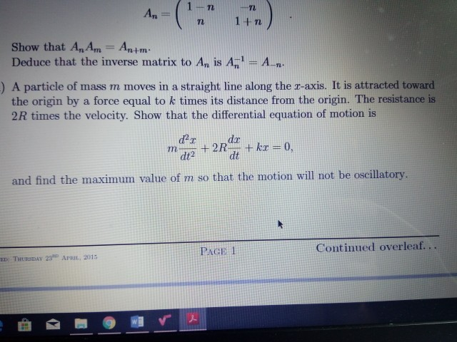 Solved Arn m1+n Show that AnAm = An+m. Deduce that the | Chegg.com