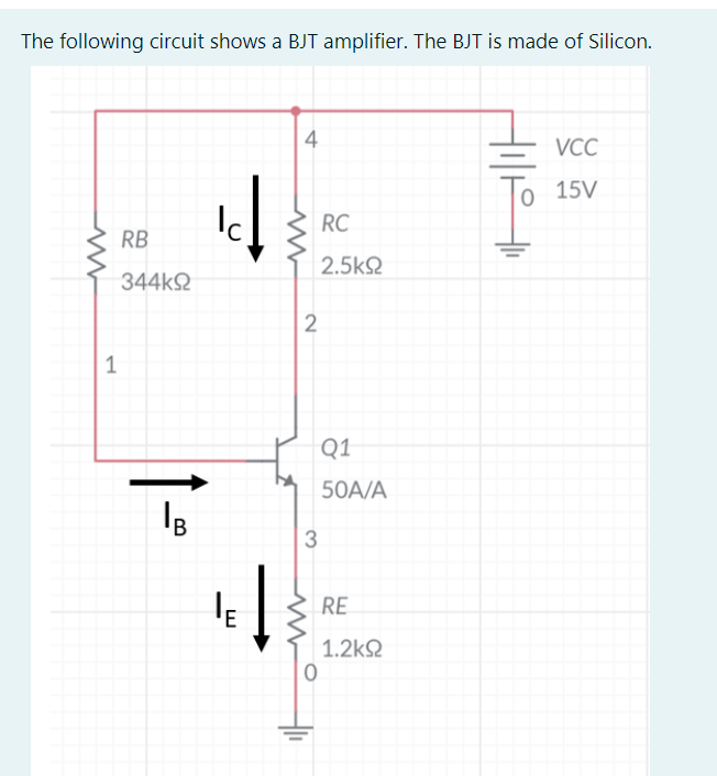 Solved The following circuit shows a BJT amplifier. The BJT | Chegg.com