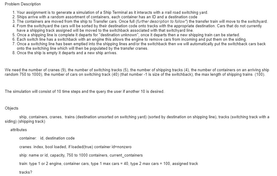 Solved Problem Description 1. Your assignment is to generate | Chegg.com