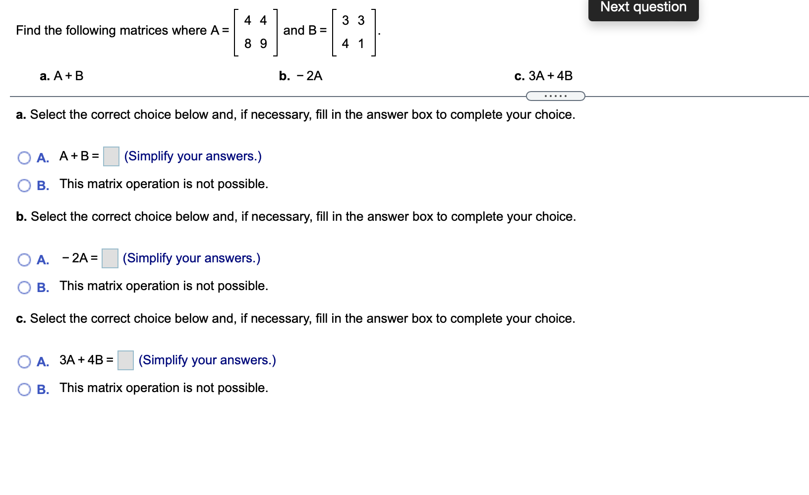 Solved Next Question 4 4 3 3 Find The Following Matrices | Chegg.com