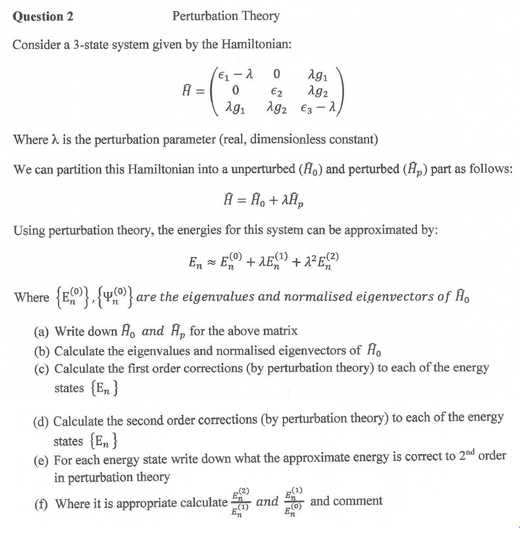 Solved Question 2 Perturbation Theory Consider A 3-state | Chegg.com