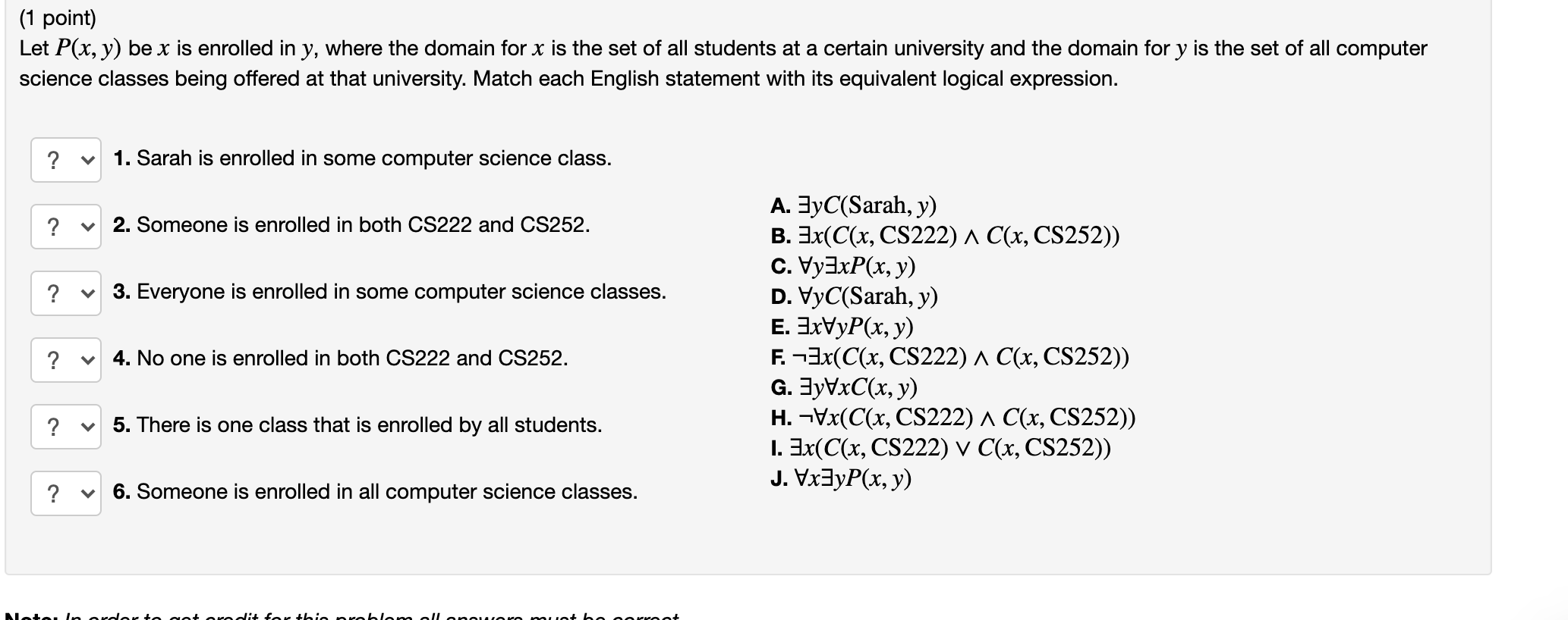 Solved 1 Point Let P X Y Be X Is Enrolled In Y Where Chegg Com