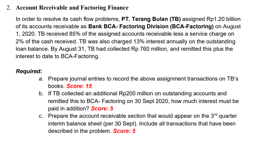 2. Account Receivable And Factoring Finance In Order | Chegg.com