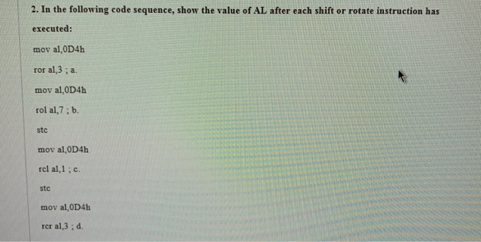 Solved 2. In the following code sequence, show the value of | Chegg.com