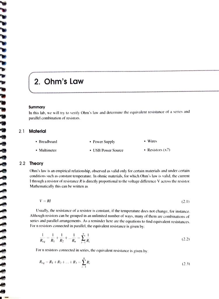 Solved 2. Ohm's Law Summary In This Lab, We Will Try To | Chegg.com