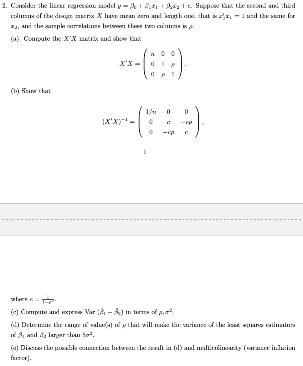 Solved 2. Consider The Linear Regression Model | Chegg.com