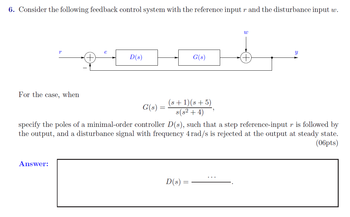 Solved 6. Consider the following feedback control system | Chegg.com