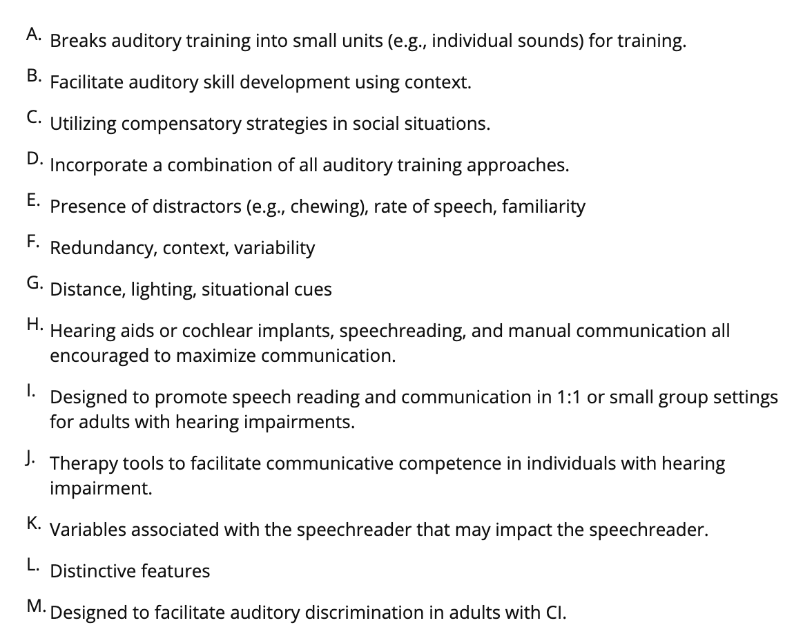 A. Breaks auditory training into small units (e.g., individual sounds) for training. B. Facilitate auditory skill development