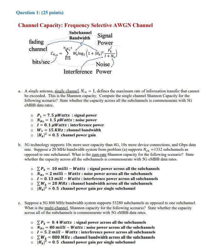 Solved Channel Capacity: Frequency Selective AWGN Channel A. | Chegg.com