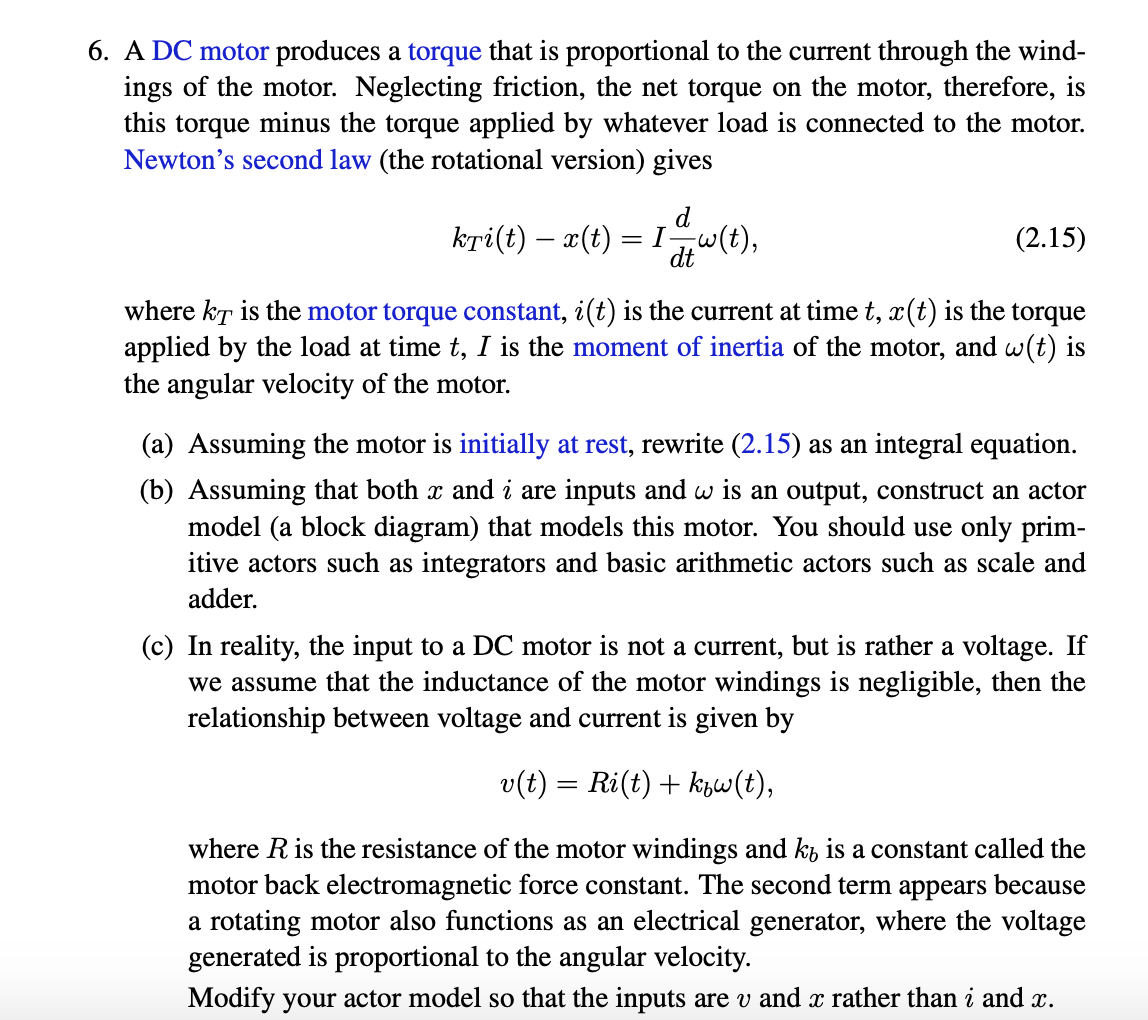 Solved 6 A Dc Motor Produces A Torque That Is Proportion Chegg Com