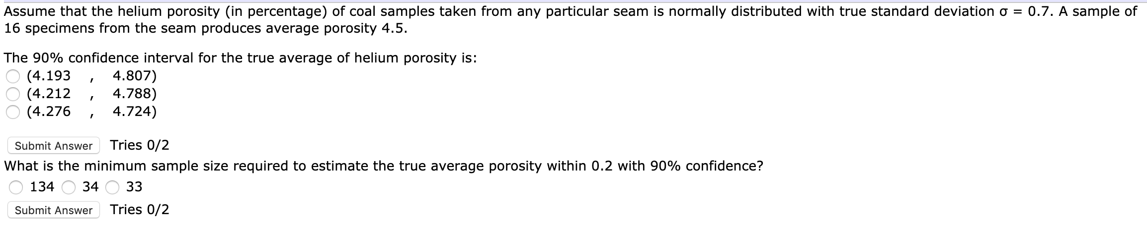 Solved Assume That The Helium Porosity (in Percentage) Of | Chegg.com