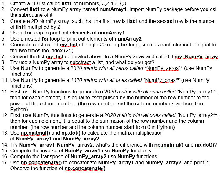 Solved 1. Create a 1D list called list of numbers Chegg