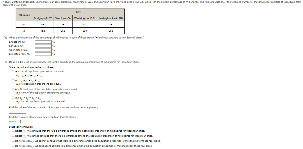 Solved Each Of The Four Cities. (a) What Is The Estimate Of | Chegg.com