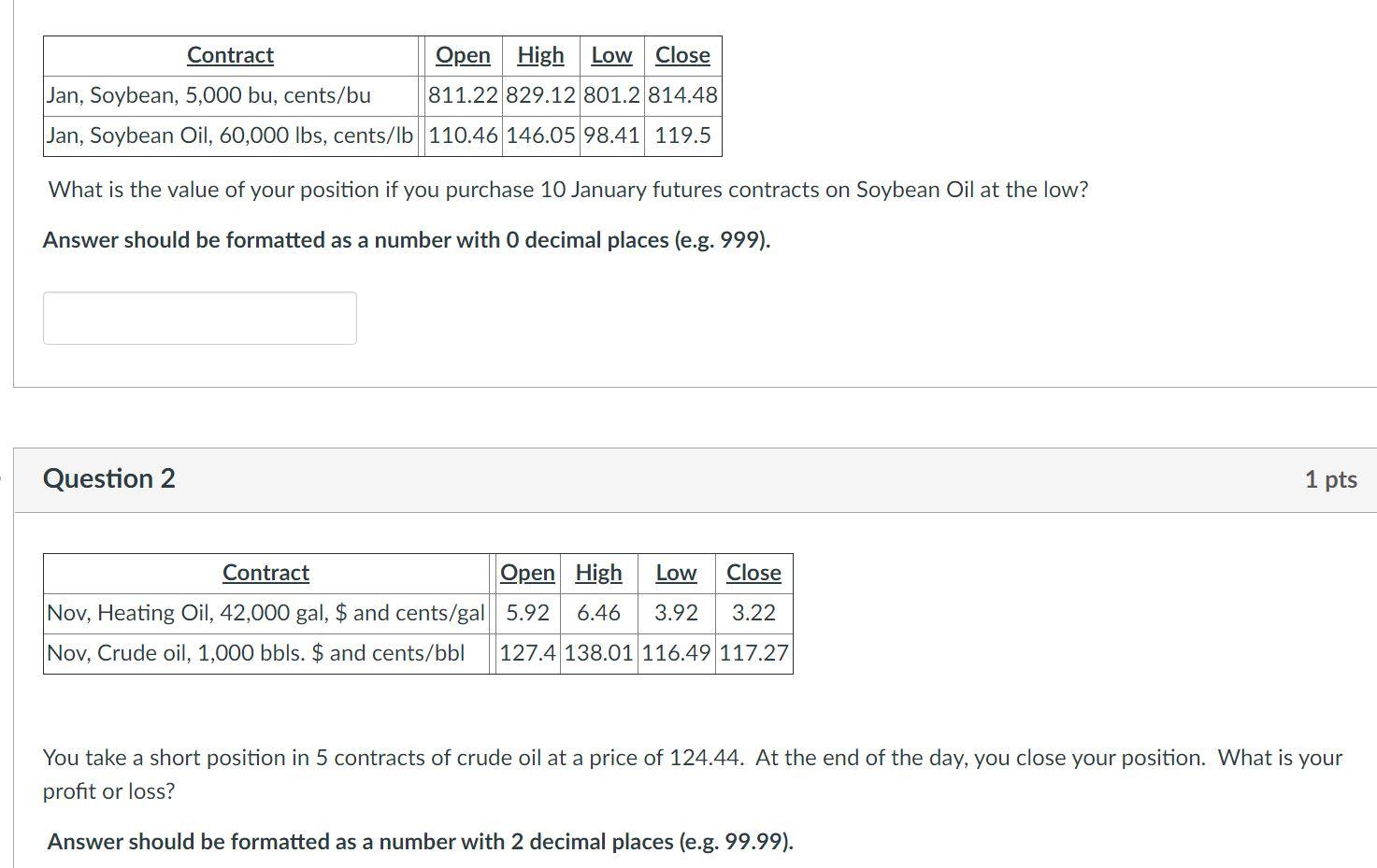 Solved Contract Open High Low Close Jan, Soybean, 5,000 bu, | Chegg.com