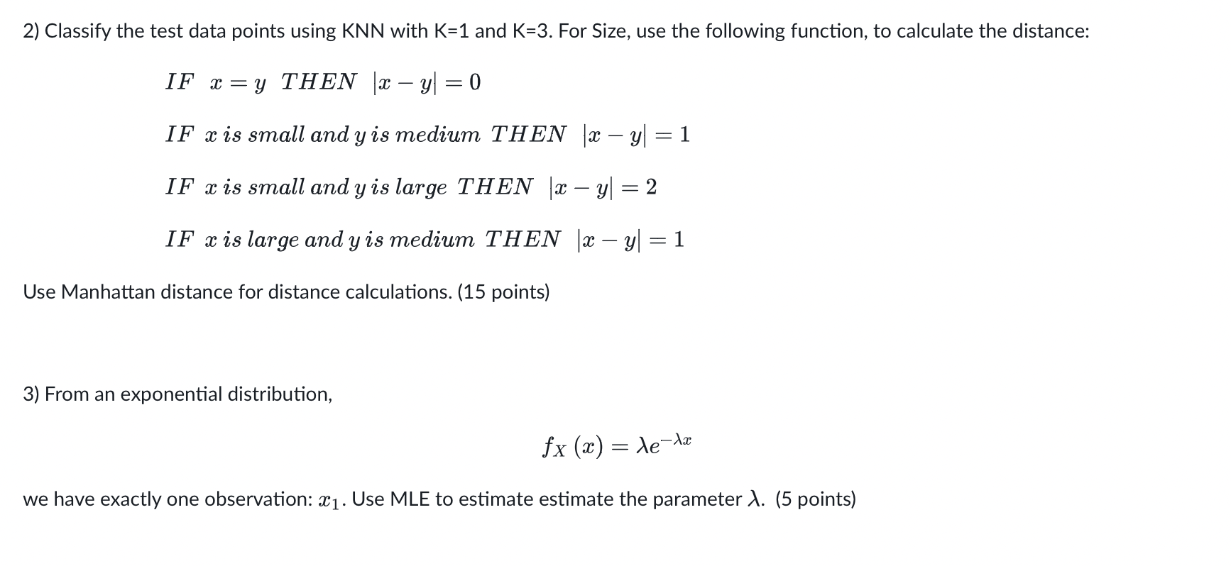 2) Classify the test data points using KNN with K=1 | Chegg.com