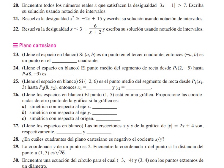 20. Encuentre todos los números reales \( x \) que satisfacen la desigualdad \( |3 x-1|>7 \). Escriba su solución usando nota