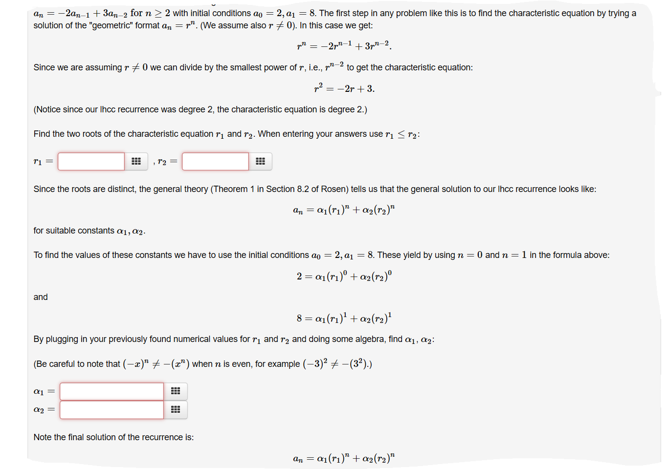 An 2an 1 3an 2 For N 2 With Initial Conditions Chegg 